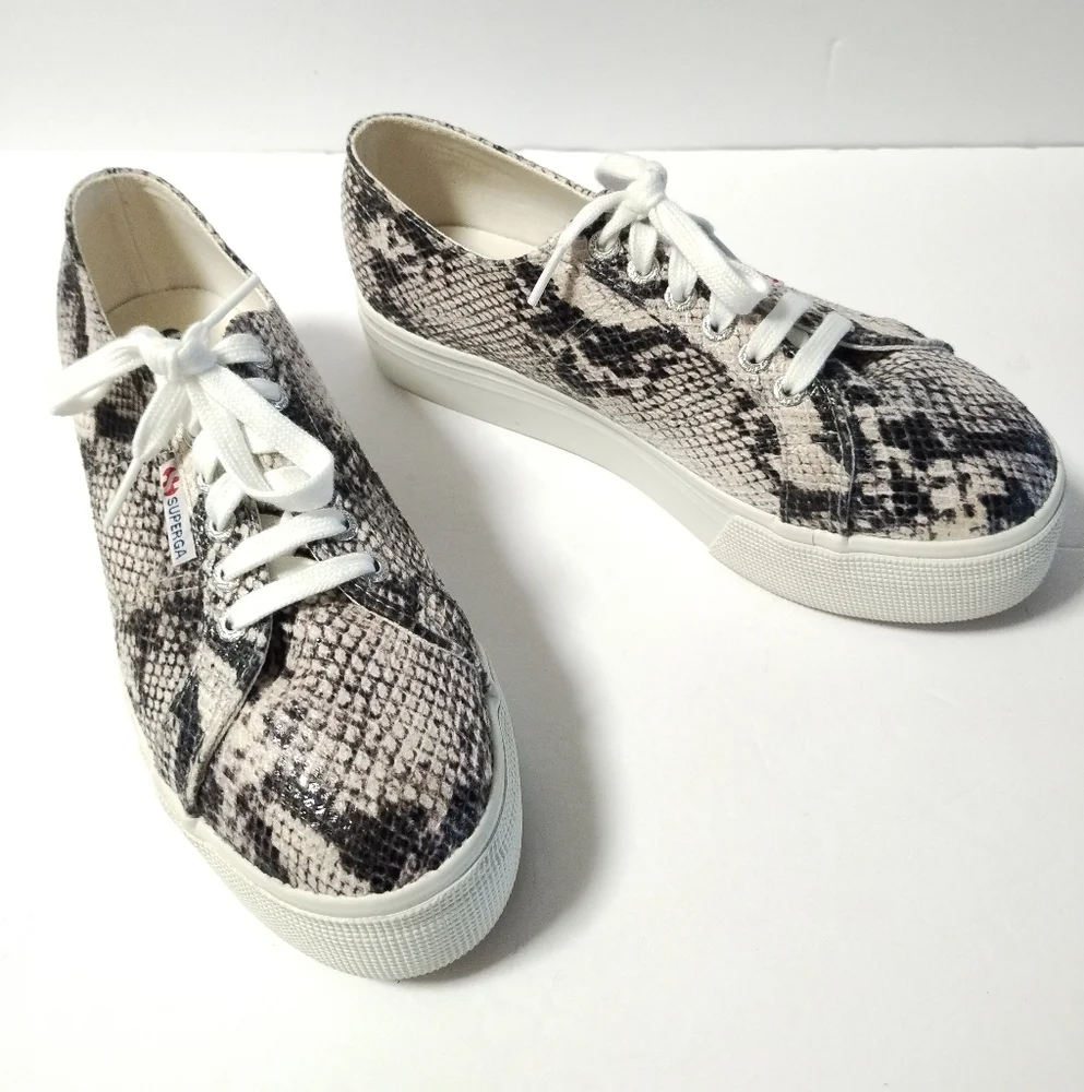 Superga 2790 PUFANW Platform Black White Snake Sneakers Size 9